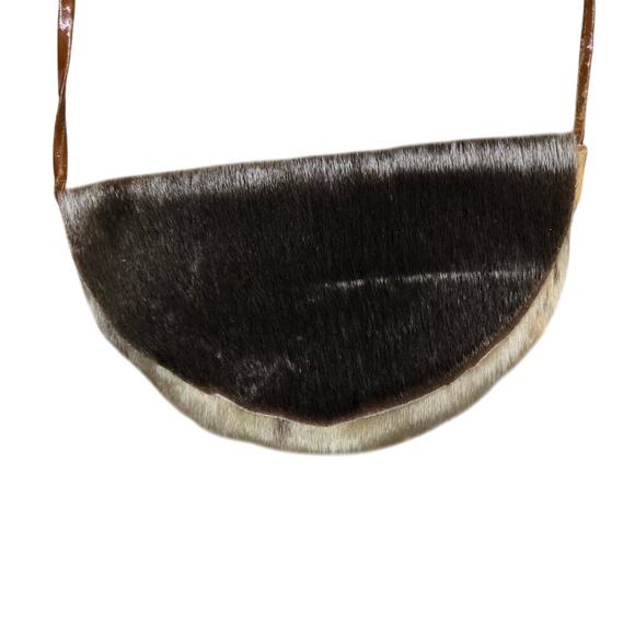 Moosehide and Sealskin Crossbody Bag Half Moon Brown Gray Fur Leather - Picture 3 of 9